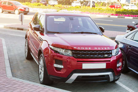 Dubai, UAE February 19, 2018: Red Range Rover in the parking lotのeditorial素材