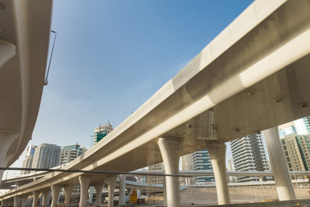 Dubai, UAE February 20, 2018: Overpass road junction. view from the road from below