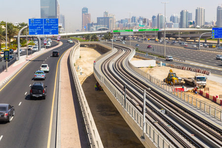 Dubai, UAE February 15, 2018: overpass subway and highway in Dubai