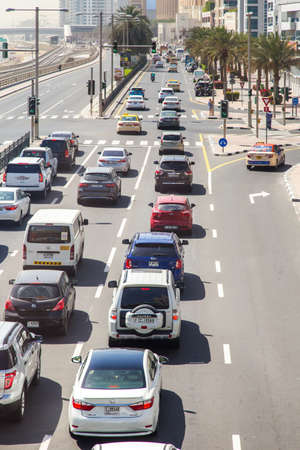 Dubai, UAE February 14, 2018: cars in a traffic jam on a city streetのeditorial素材