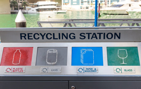 waste cans with the ability to sort garbage. Recycling stationの写真素材