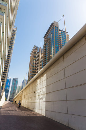 Dubai, UAE: view from the street to modern skyscrapers of Dubaiの写真素材