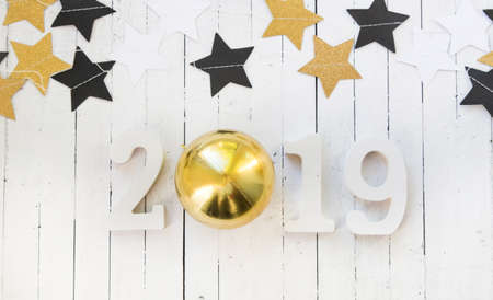 layout New Years view on. Figures 209, presents, cones, Christmas decorations, new year at the office. plans, goals. free space for text, flatlay xmasの写真素材