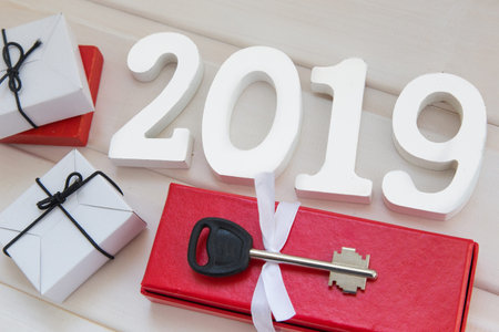 New Years and Christmas layout 2019. buying an apartment in New Year. mortgage, housing as a gift,...