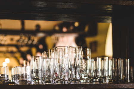 close up of many wine glasses and stemwareの写真素材
