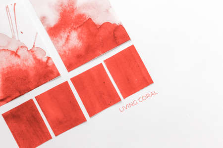 Color Palette Guide in mobile phone on White Background. flatlay. Color of the year 2019 Living coral. livingcoralの写真素材