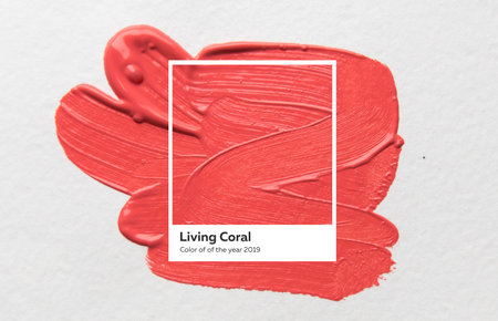 brush and paint texture on paper living coral. Color of the year 2019. livingcoral