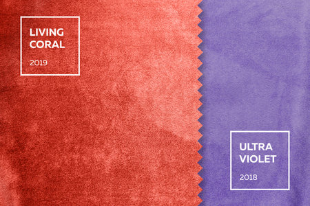 fabric with a nap in colors of the year 2018, ultra violet, living coral 2019