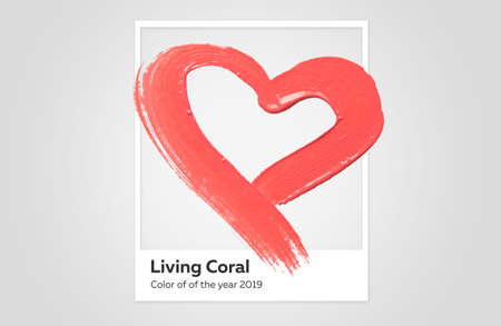 brush and paint texture on paper living coral. Color of the year 2019. livingcoralの写真素材