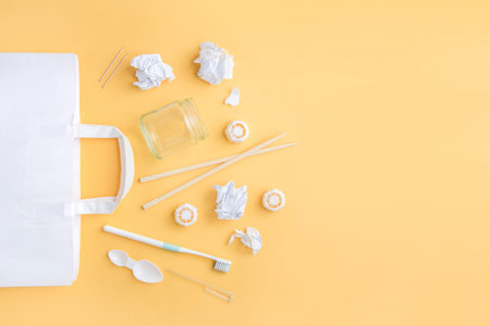 composition top view, organic garbage and plastic, processing and sorting