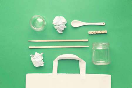 composition top view, organic garbage and plastic, processing and sortingの写真素材