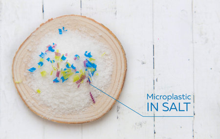 microplastic particles in salt. pollution of the environment and ocean
