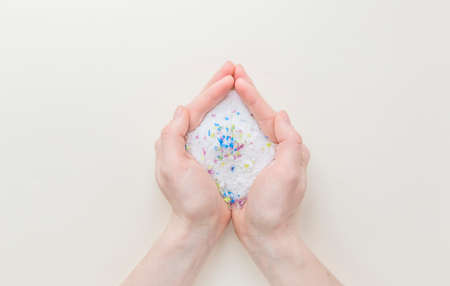 microplastic particles in salt. pollution of the environment and oceanの写真素材