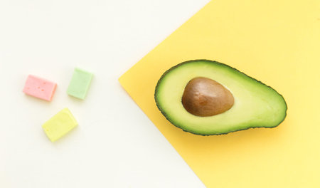 proper nutrition against junk food, avocados and sweets, healthy snacks.
