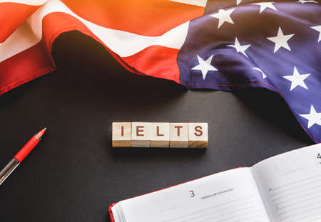 Test of English multiple choice on table. Top view, flatlay,の写真素材