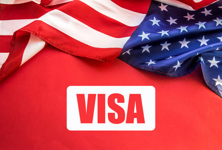 USA flag on table. American visa concept. top view, flatlay