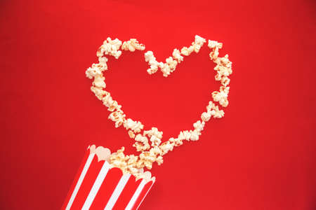 Cinema party concept. Love pop corn in a redの写真素材
