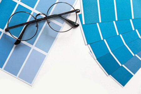 designer desktop. Color sample guide blue.