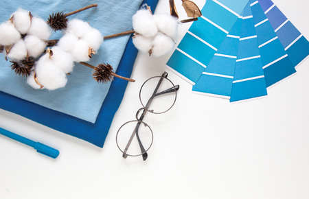 designer desktop. Color sample guide blue .の写真素材