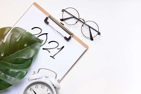 2021 new year goal, plan, action. office accessories. Business motivation, inspiration concepts ideas.の写真素材