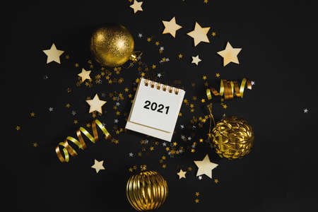 Black office desk, new year and christmas eve. Plans and goals for the next year 2021.の写真素材
