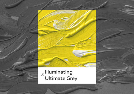 brush and paint texture on paper yellow and gray, color 2021の写真素材