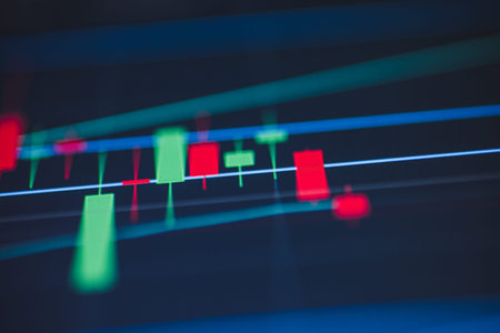 Stock Market Chart on Blue Background. share drop down