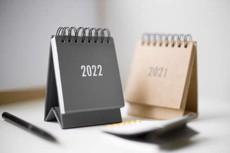 Calendars 2022 on table, close up. New year conceptの写真素材