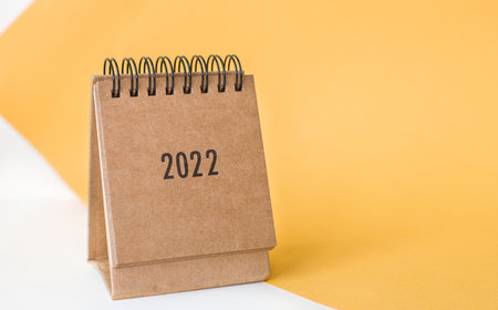 Calendar 2022 on table, new year concept