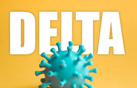 Delta plus oronavirus molecule. pandemic covid-19. copy space for text. color minimalism.の写真素材