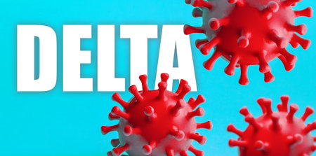 Delta plus oronavirus molecule. pandemic covid-19. copy space for text. color minimalism.の写真素材