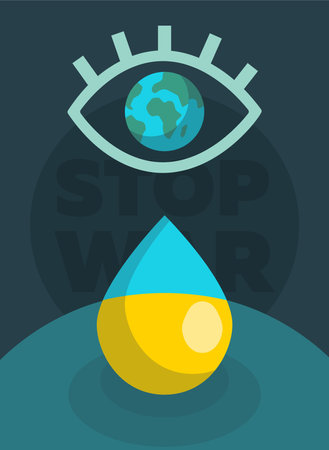 crying eye with a tear in the colors of the Ukrainian flag. stop the war in ukraineのイラスト素材