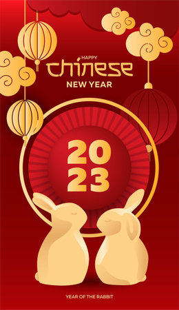 Chinese new year 2023 year of the rabbit - Chinese zodiac symbol, Lunar new year concept.