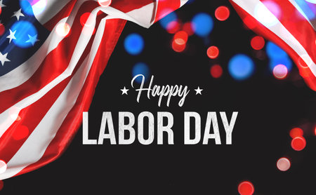 Happy Labor day banner, american flag background
