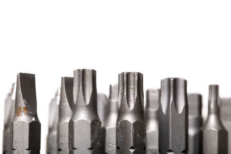 Screwdriver bits collection isolated on white macroの写真素材
