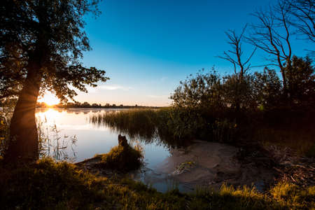 Sunset over lakeの写真素材