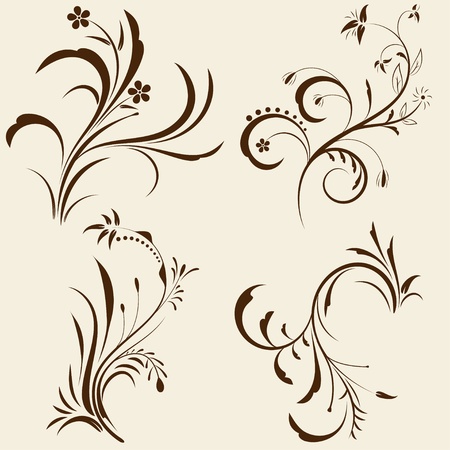 Set of decorative floral ornament with design elements. Vector illustration.のイラスト素材