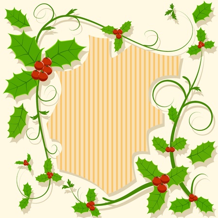 Christmas decoration with holly berry floral curly pattern. Vector illustration.のイラスト素材