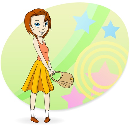 Fashion girl with pocket bag on abstract background. Vector illustration.のイラスト素材