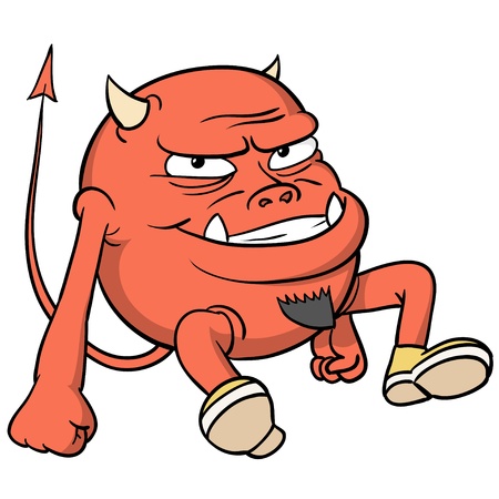 Cartoon red devil with beard in shoes. Vector illustration.のイラスト素材