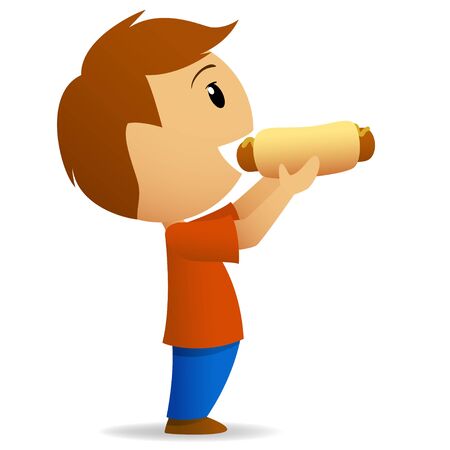 Young men going to eat big hotdog  Vector illustration のイラスト素材