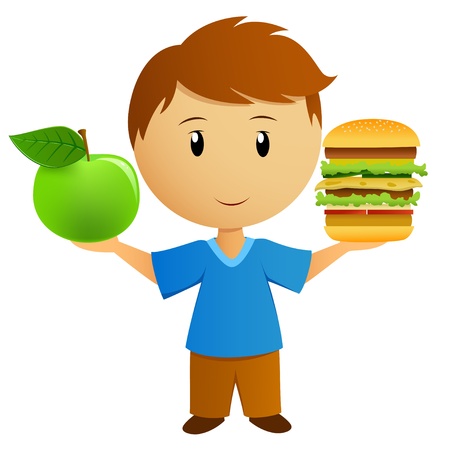 Young men with apple and hamburger  Vector illustration のイラスト素材
