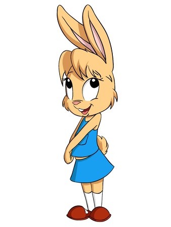 Cartoon little rabbit female in blue skirt and shirt  Vector illustration のイラスト素材