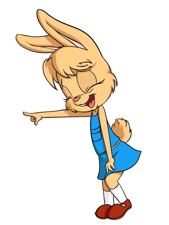 Cartoon little rabbit laugh female in blue skirt and shirt  Vector illustration のイラスト素材