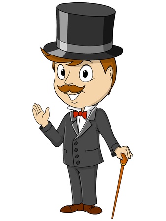 Cartoon smiling happy gentleman with stick  Vector illustration のイラスト素材