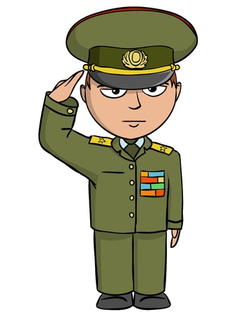 Military cartoon man in outfit salutes  Vector illustration のイラスト素材