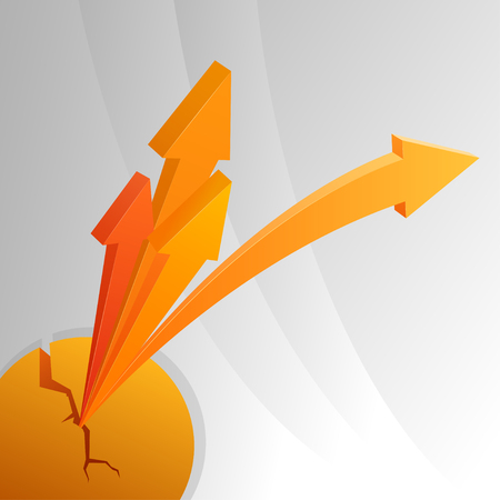 Orange abstract arrows from crack sphere  Vector illustration のイラスト素材