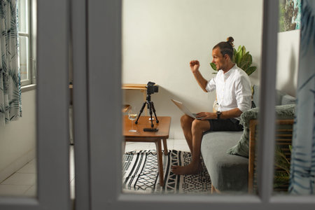 man works at homeの写真素材