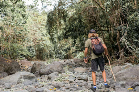 tourist walks on the stoneの写真素材