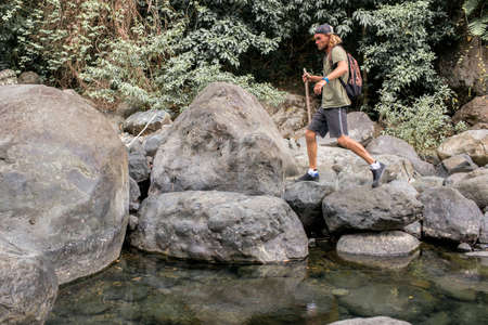 tourist walks on the stoneの写真素材